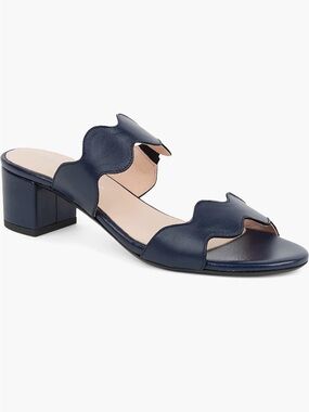 Patricia Green Palm Beach Slide Sandal Navy Scallop Leather Block Heel Women’s 9
